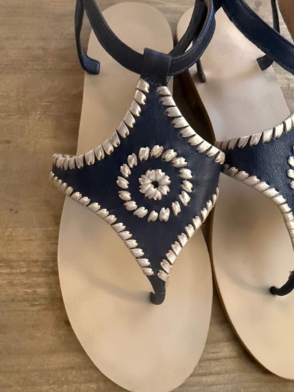 Jack Rogers Maci Sandals - Midnight Blue with Gold Whipstitching - Picture 2 of 6